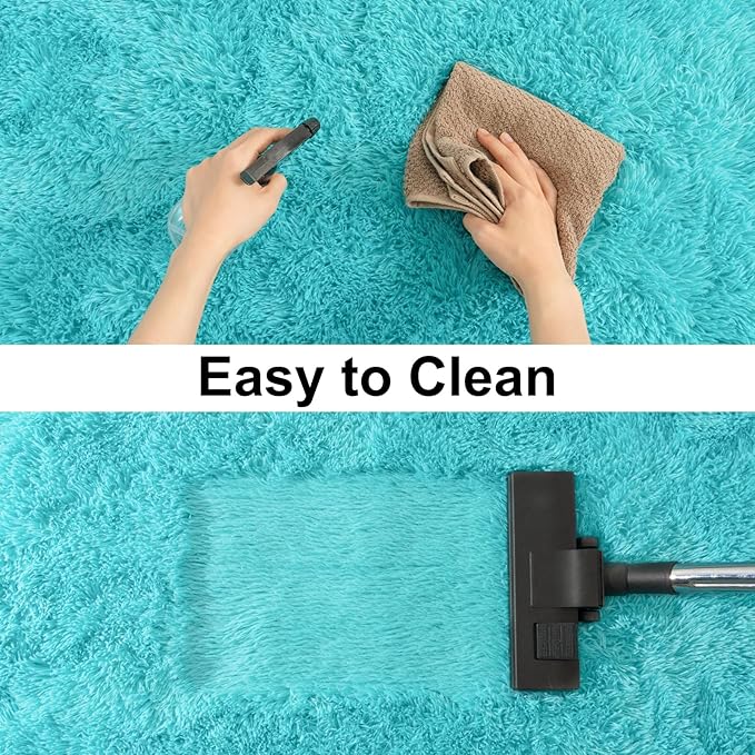 Soft Runner Rugs for Bedroom Hallways, 2x6 Teal Blue Fluffy Shag Throw Area Rug Non Slip for Bedside Dorm, Long Shaggy Furry Carpet for Nursery Living Room