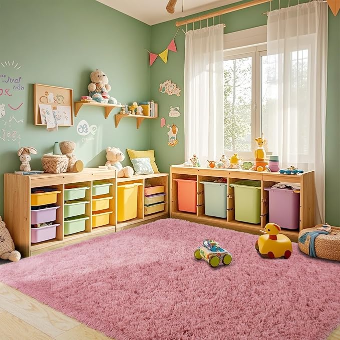 Pionblank Super Fluffy Area Rug for Living Room 5x7 Feet, Modern Indoor Shaggy Carpet, Soft Plush Non Slip Rugs for Bedroom Kids Room Teens Dorm Cloakroom Home Decor, Blush