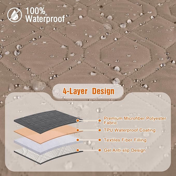 VANSOFY Waterproof Recliner Couch Covers, Sofa Covers 1-Piece Washable Reclining Sofa Cover Non-Slip Furniture Protector with Elastic Straps Pocket for Dogs, Pets(Light Brown,3 Seater)