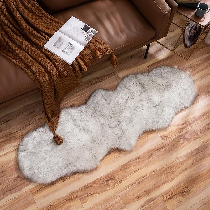 MIULEE Luxury Super Soft Fluffy Area Rug Faux Fur Sheepskin Rug Decorative Plush Shaggy Carpet for Bedside Sofa Floor Nursery 2 x 6 Feet, Gradient Grey