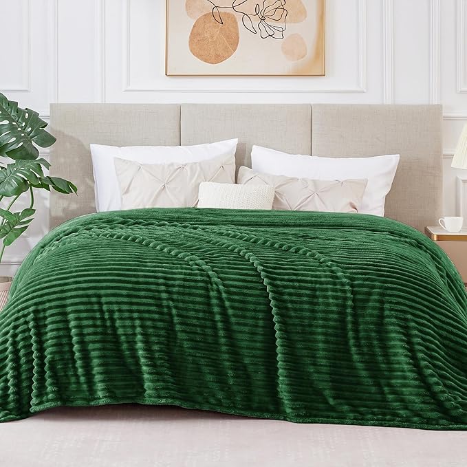 BEDELITE Fleece Blanket Queen Size – 3D Ribbed Jacquard Soft and Warm Decorative Fuzzy Blankets – Cozy, Fluffy, Plush Lightweight Throw Blankets for Couch, Bed, Sofa(Green, 90x90 inches)