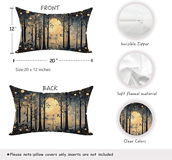 Rustic Night Moon William Morris Inspired Forest Gold Pillow Covers 18x18,Vintage Black and Gold Botanical Nature Landscape Decorative Throw Pillow Covers for Home Bedroom Living Room