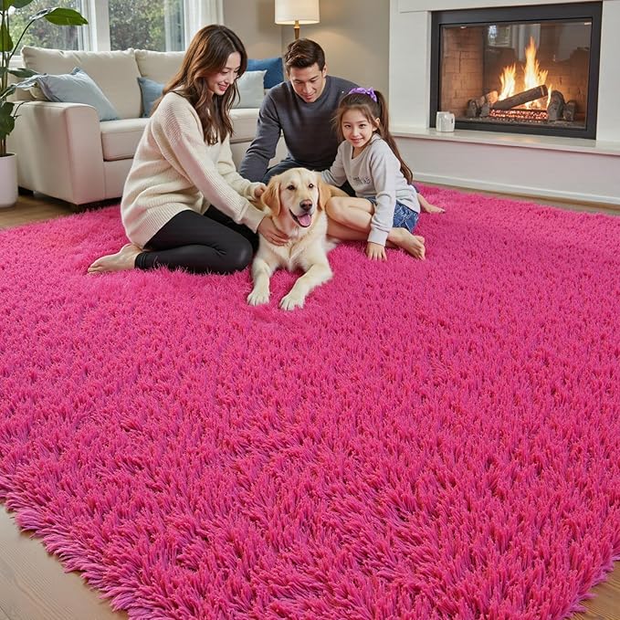 Rugs for Living Room 5x8, Alfombras para Salas Shag Large Plush Soft Area Rug, Shaggy Carpets for Bedroom, Kids Boys Girls Home Decor Aesthetic(Hot Pink, 5 x 8)