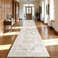 Hallway 3x20 Runner Rug - Non-Slip Vintage Long Rug for Entryway Low-Pile Washable Medallion Runner Rugs for Hallway Waterproof Traditional Runner Rug Indoor Thin Rug for Kitchen (Beige)