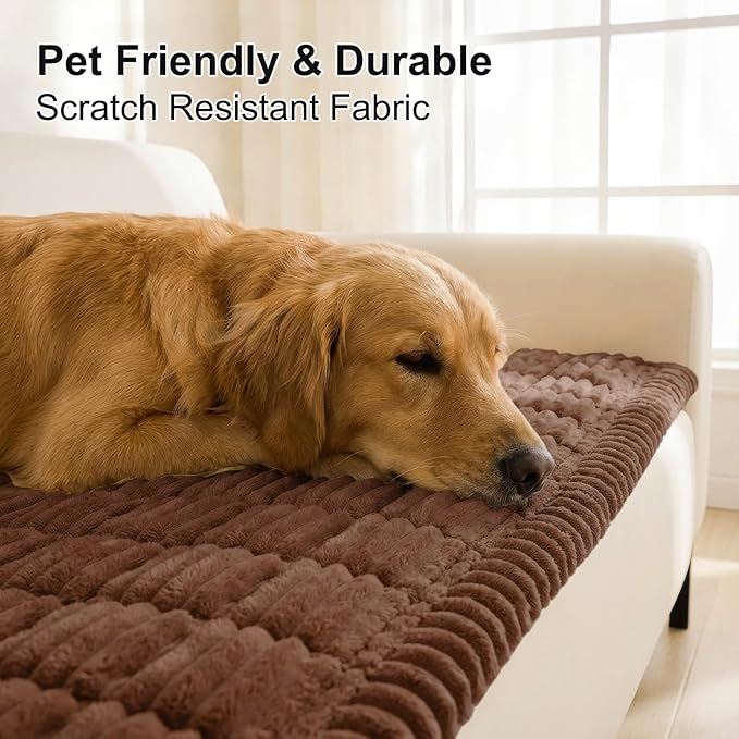 Smiry Couch Cover for Dogs Washable, Non Slip Fuzzy Pet Couch Covers for 3 Cushion Sofa Pet Friendly, Thick Soft Sofa Slipcovers Cushion Protector (Brown, 27.6" x 47")