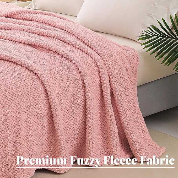 Whale Flotilla Extra Large Fuzzy Fleece Throw Blanket for Couch, 50x70 Inch Fluffy Warm Soft Jacquard Blankets for All Season, Lightweight and Cozy, Pink