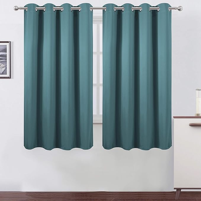 LEMOMO Sea Teal Blackout Curtains 66 x 63 Inch Length/Set of 2 Curtain Panels/Thermal Insulated Room Darkening Blackout Curtains for Bedroom