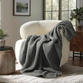 EVERGRACEHOME Chunky Chenille Knit Throw Blanket for Couch, Soft Luxurious Moss Stitch Blankets for Bed, Cozy Decorative Farmhouse Knitted Throws for Sofa, Charcoal Gray, 60" x 80"