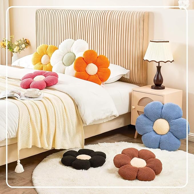 Throw Pillow, Blue Daisy Flower Shape Floor Cushion, 17.7 Inch