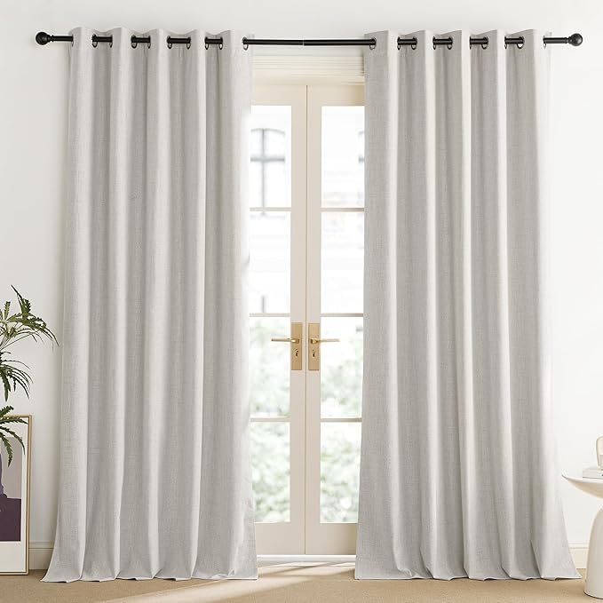 NICETOWN Snowbound Vintage Linen 100% Blackout Curtains for Living Room, Thermal Insulated Curtains 90" Long, Noise Reducing Window Treatment Drapes for Home Office, 62" Wide Per Panel, Set of 2