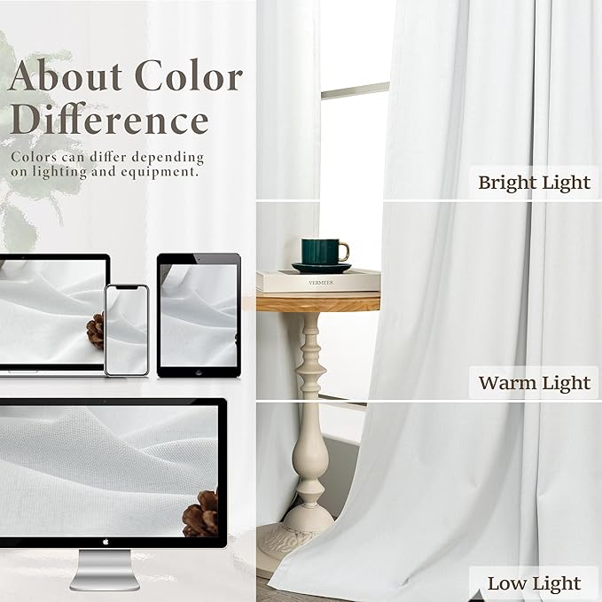 Blackout Curtains 92 Inches Long 2 Panels Set Modern Farmhouse Style Privacy Lightweight Black Out White Curtains & Drapes for Bedroom Aesthetic Dining Room Closet Door Cotton Linen Textured 92 length