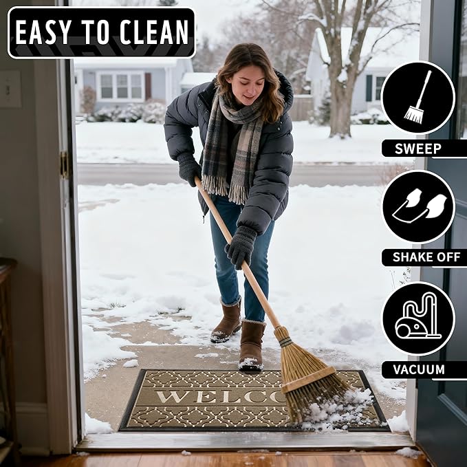 Yimobra Welcome Mat Outdoor Indoor, All-Season Waterproof Front Door Mat Outside Entrance, All-Weather Heavy Duty Non-Slip Doormat, Low Profile Porch Patio Entrance Mats, 47x24, Coffee