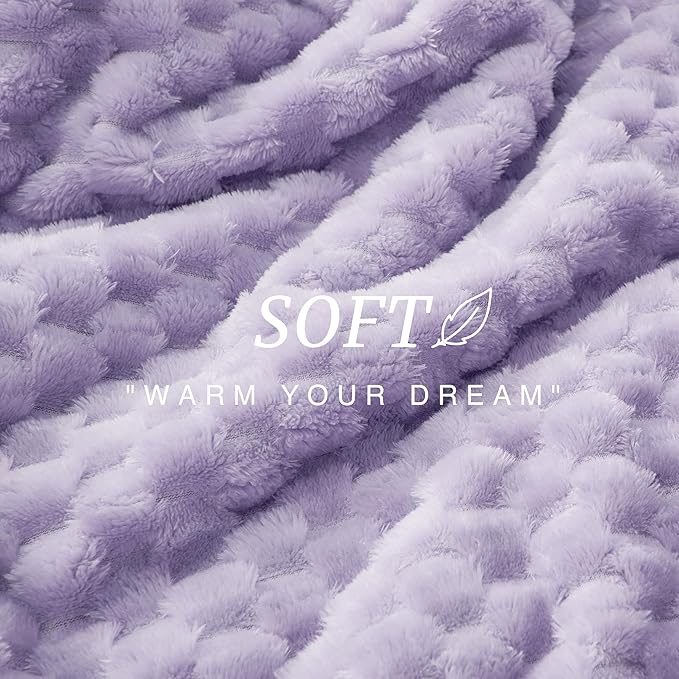 EXQ Home Fleece Blanket Twin Size for Couch or Bed - 3D Imitation Turtle Shell Jacquard Decorative Blankets - Cozy Soft Lightweight Fuzzy Flannel Blanket Suitable for All Seasons(60"×80",Light Purple)