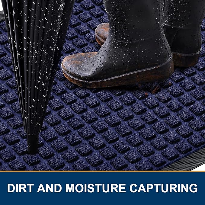 Smiry Front Door Mat Outside Entrance, Heavy Duty Natural Rubber Doormat, Non Slip, Trap Dirt and Moisture, Easy Clean, Low Profile Welcome Floor Mats for Indoor Outdoor Entry, 35x23 Inch, Navy Blue
