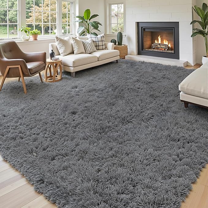 8x10 Area Rugs for Living Room Bedroom Rug, Large Area Rug Shag Shaggy Carpet Soft Plush Furry Bedside, Rugs for Home Decor (Dark Grey, 8x10 Feet)