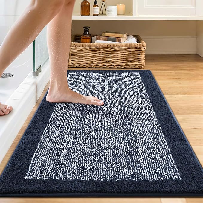 48x24 Long Bathroom Rugs Washable Non Slip, Dark Blue Bath Mat for Bathroom Floor Tub, Soft Absorbent Quick Dry Mats for Shower,Bathtub,Home Decor