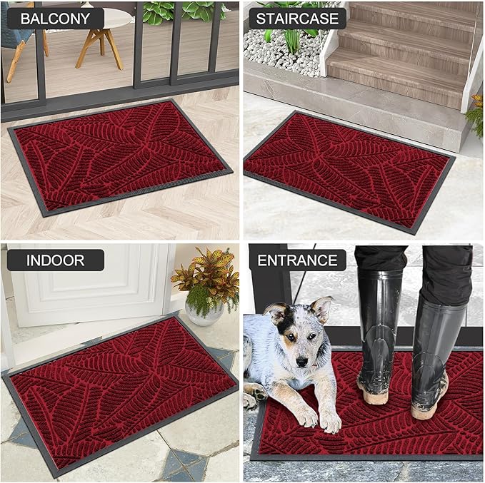 Colorxy Waterproof Doormat, Sturdy Natural Rubber Front Indoor Mat, Non Slip Low Profile Indoor Outdoor Door Mats, Stain and Fade Resistant Floor Mats, Easy Clean Patio Entry Mat, 59''x36'', Burgundy