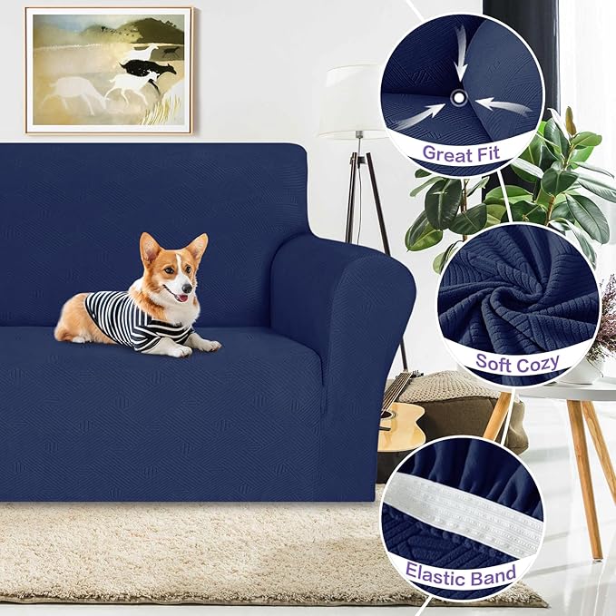 ZNSAYOTX Super Stretch Chair Slipcover (30"-47"), New Striped Sofa Chair Covers for Living Room, Dogs Pet Friendly Anti-Slip Chair Protector Spandex Armchair Slipcovers (Navy Blue, Chair)