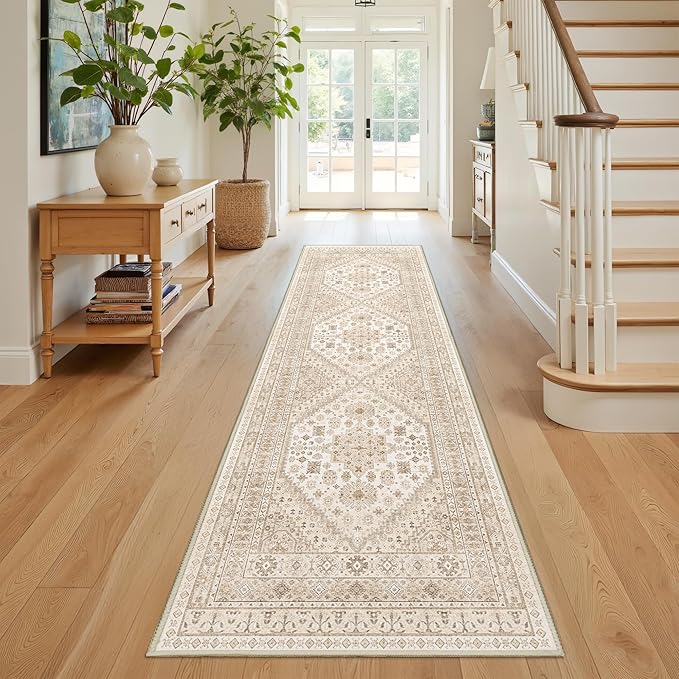 Kitchen Runner Rug Non Slip Washable 2.5x8, Soft Low Pile Entryway Rug Runners for Hallways,Carpet Runner for Living Room,Kitchen, Laundry, Bathroom(Cream/Beige,2.5'x8')