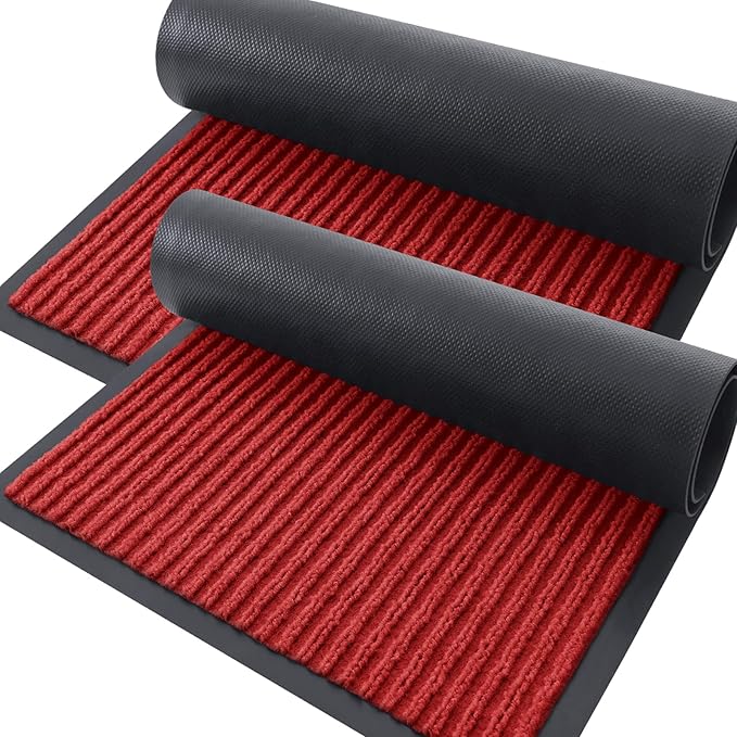 OLANLY Front Door Mat Indoor Outdoor Entrance, 2-Pack 59 x 34 Inch, Waterproof Heavy Duty Doormat, Fade Resistant, Low Profile, Easy Clean Patio Porch Welcome Floor Mats for Entry, Red