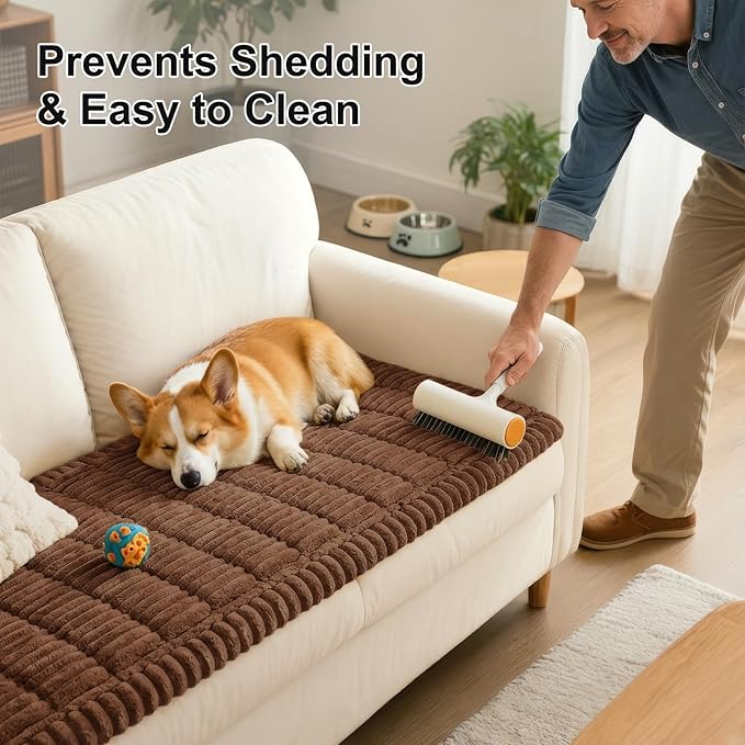 Smiry Couch Cover for Dogs Washable, Non Slip Fuzzy Pet Couch Covers for 3 Cushion Sofa Pet Friendly, Thick Soft Sofa Slipcovers Cushion Protector (Brown, 27.6" x 47")
