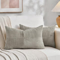 Fancy Homi 2 Packs Neutral Grey Lumbar Decorative Throw Pillow Covers 14x22 Inch for Living Room Couch Bed Sofa, Farmhouse Home Decor, Soft Striped Corduroy Rectangle Accent Cushion Case 35x55 cm