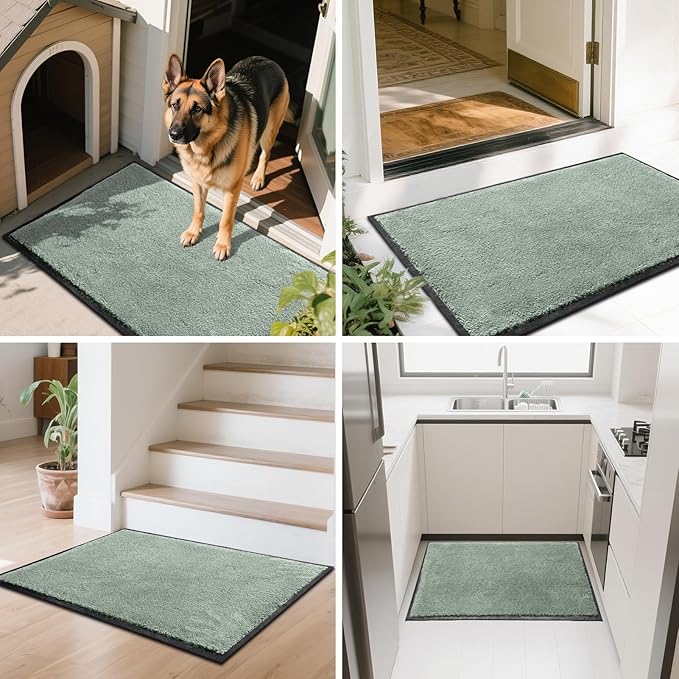 Mibao Dirt Trapper Door Mat for Indoor Outdoor, Waterproof All-Season, All-Weather Doormat, Heavy Duty Non-Slip Entrance Rug, Low Profile Absorbent Entrance Mat Carpet, 30" x 18", Green