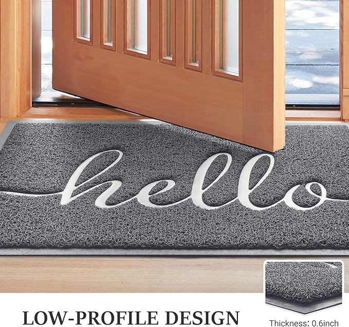 BeneathYourFeet Door Mat (36"x24",Grey) Welcome Mat Low Profile Front Doormat Indoor Outdoor Door Non Slip Rugs for Entryway, Patio, High Traffic Areas
