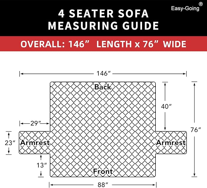 Easy-Going 4 Seater Sofa Slipcover Reversible Sofa Cover Water Resistant Couch Cover with Foam Sticks Elastic Straps Furniture Protector for Pets Children Dog Cat (XX-Large, Light Gray/Ivory)