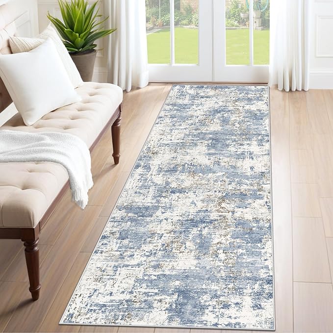 2x7 Runner Rug for Hallway, Washable Modern Abstract Runner Rugs Neutral Soft Non Slip Kids Rug Stain Resistant Indoor Runners for Hallways Entryway Bedroom Kitchen Laundry Room(Blue, 2'x7')