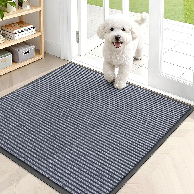 OLANLY Front Door Mat Indoor Outdoor Entrance, Waterproof Heavy Duty Doormat, Fade Resistant, Low Profile, Easy Clean Patio Porch Welcome Floor Mats for Entry, 35x30, Ash Grey