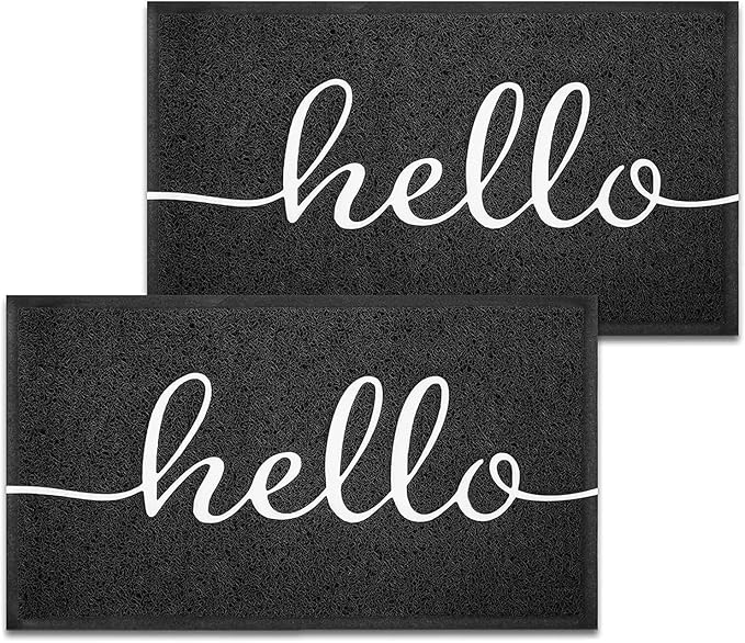 EARTHALL Door Mat 2-Pack Outside Inside Hello Doormat 30"x17.5" Durable Floor Mat Non Slip Mat Ultra Absorb Mud Easy Clean Front Doormat for Garage, Entryway, Patio, High Traffic Areas, Black