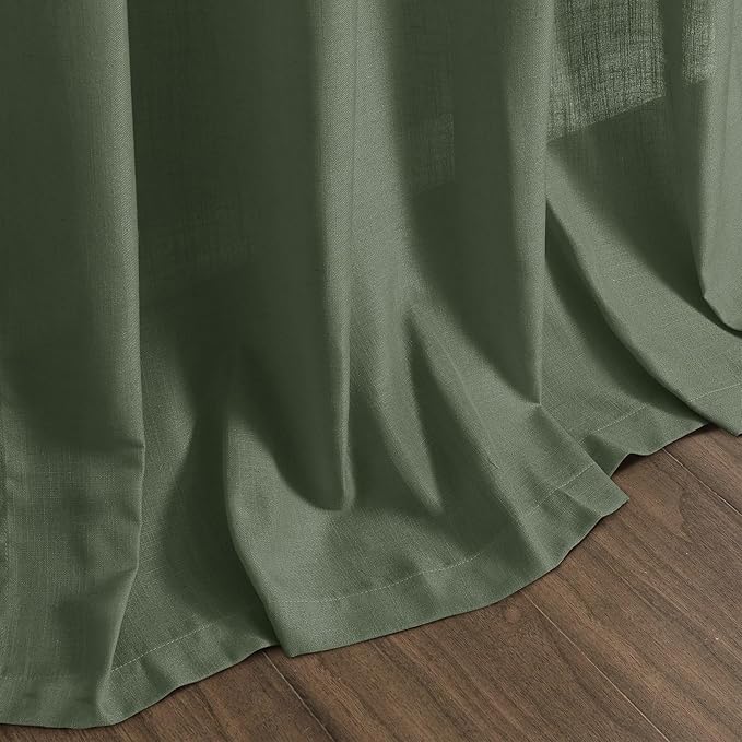 Nanspring Forest Green Linen Curtains 63 Inch Length for Living Room Light Filtering Semi Sheer Curtain Back Tab and Rod Pocket Wabi Sabi Boho Decor Luxury Drapes for Bedroom Office 52x63, 2 Panels