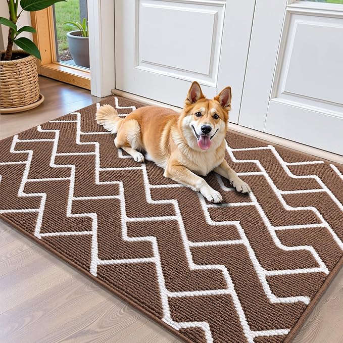 OLANLY Front Door Mat, Non-Slip Rubber Backing, Dirt Resistant and Absorbent, Washable, Easy to Clean Low-Profile Indoor Doormat for Back Door, Entryway, Inside Entrance, 40x32, Coffee