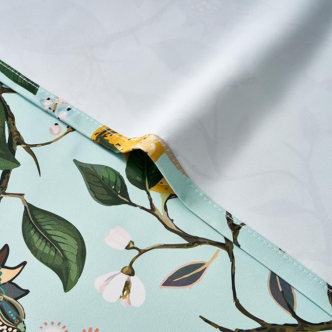 Topfinel 90 Inches Long Curtains Mint Green Whimsical Woodland Leaf Jungle Flower Hummingbird Victorian Grommet Thick Sage Green Curtains for Balcony Sliding Glass Office Bedroom Living Room
