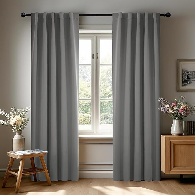 Deconovo Blackout Curtains, Thermal Insulated, W42 x L72 2 Panels, Back Tab, Machine Washable, Room-Darkening Drapes for Bedroom/Living Room Light Grey