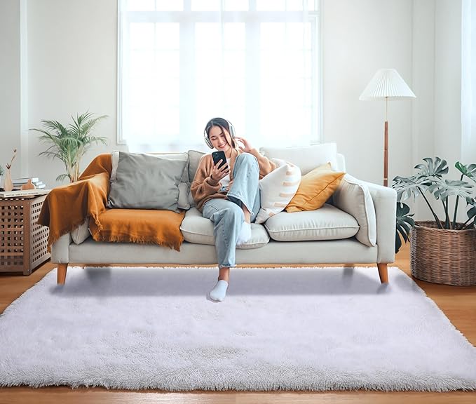 ONASAR White Area Rugs for Bedroom Living Room, Fluffy 4x6 Soft Shag Plush Bedside Rug, Indoor Floor Carpet for Nursery Kids Girls Boys Teen Baby Dorm Playroom Home Office Decor Aesthetic