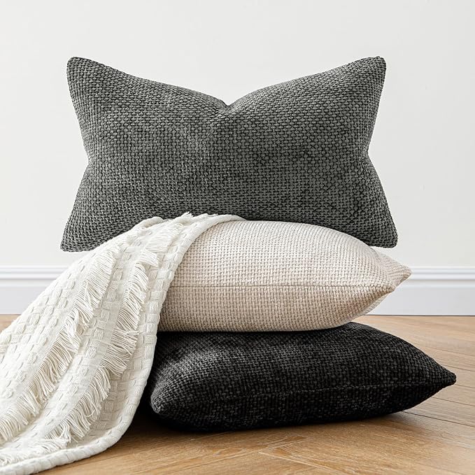 MIULEE Pack of 2 Couch Throw Pillow Covers 16x16 Inch Neutral Beige Modern Boho Accent Decorative Pillow Covers Soft Chenille Farmhouse Cushion Covers for Home Decor Bed Sofa Living Room