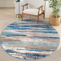 Lansny Modern Abstract Round Rug 5Ft, Blue Round Rug Washable Non-Slip Soft Small Circle Rug, Circular Dining Room Rugs Thin Print Faux Wool Carpet for Bedroom Living Room Office Playroom