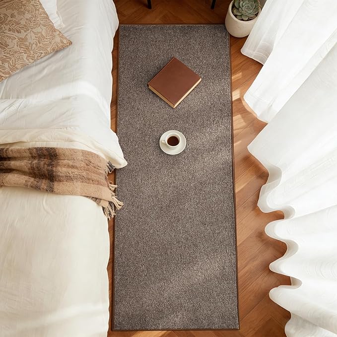 FinRèc 2x6 Washable Runner Rugs for Kitchen Hallway Bedroom, Low Pile Thin Rug Solid Color, Non-Slip Carpet Indoor for Home Decor (Brown)