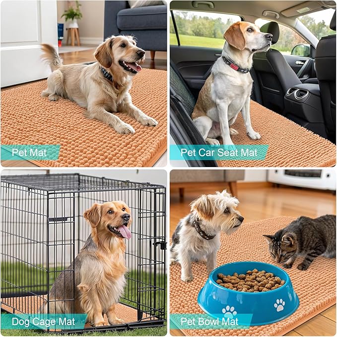 OLANLY Dog Door Mat for Muddy Paws 54x32, Absorbs Moisture and Dirt, Absorbent Non-Slip Washable Doormat, Quick Dry Chenille Mud Mat for Dogs, Entry Indoor Entryway Carpet for Inside Floor, Orange
