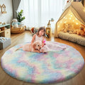 yulidayang Rainbow Fluffy Round Area Rugs for Bedroom,6'X6'Shag Circle Area Rugs for Girls Room,Non Slip Fuzzy Plush Rug for Kids Room Living Room and Dorm Home Decor Rug