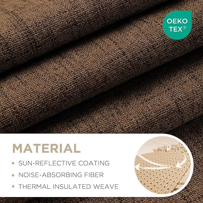 Joydeco Blackout Curtains for Bedroom - 100% Light Blocking 2 Panels Cappuccino Drapes 42" W x 90" L, Thermal Insulated Room Darkening Curtains, Linen Textured for Living Room, Rod Pocket & Back Tabs