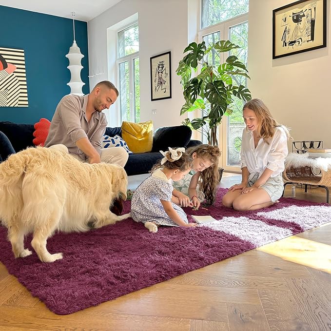 OLANLY Area Rugs for Living Room Bedroom, Machine Washable 4x5.9 ft Soft Fluffy Shaggy Bedside Rug, Indoor Floor Carpet for Kids Girls and Boys, Dorms, Nursery Rooms, Home Decor Aesthetic, Burgundy