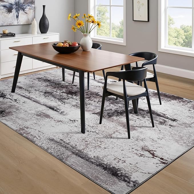 Toneed Abstract Area Rug 6x9 Modern Washable Rug Soft Non Slip Rug Low Pile for Bedroom Living Room Dining Room Coffee Brown