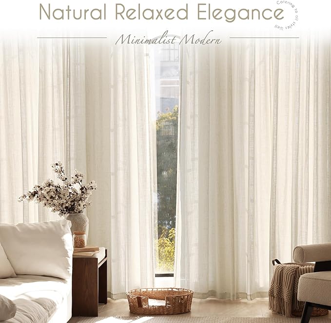 Faux Linen Beige Curtains 132 inches Long for Living Room Rustic Farmhouse Linen Drapes Semi Sheer Burlap Textured Canvas Cloth Curtain Panels Set of 2 Kahki Tan Colored