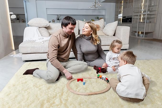 LOCHAS Ultra Soft Indoor Modern Area Rugs Fluffy Living Room Carpets for Children Bedroom Home Decor Nursery Rug 4x5.3 Feet,Light Champagne