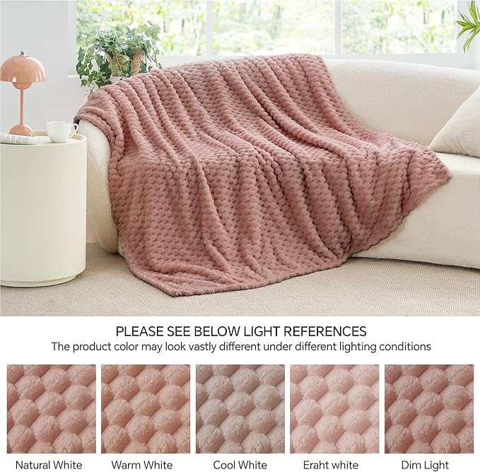 BEDELITE Fleece Blanket - 3D Jacquard Decorative Dusty Pink Throw Blankets for Couch & Bed, Soft and Cozy Warm Plush Fluffy Blanket All Seasons Suitable, 50x60Inches