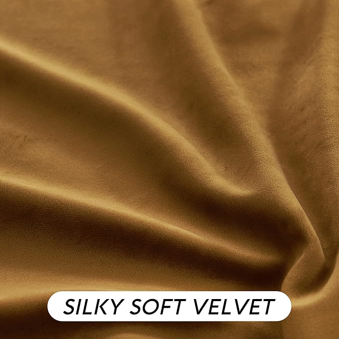 RYB HOME Brownish Gold Velvet Curtains 108 inch, Retro Vintage Room Darkening Window Curtains for Living Room Drafts Block Privacy Shades for Bedroom Playroom Home Theater, W52 x L108 inch, 2 Panels