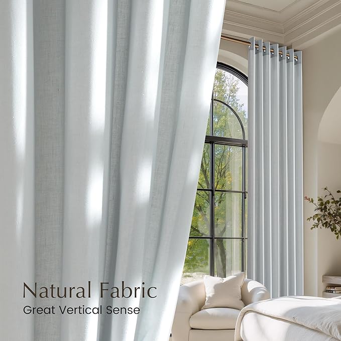 NICETOWN Light Cyan Linen Curtains for Bedroom, Grommet Thick Flax Semi Sheer Light Filtering Window Treatments Privacy Assured Drapes for Living Room, W55 x L96, 2 Panels